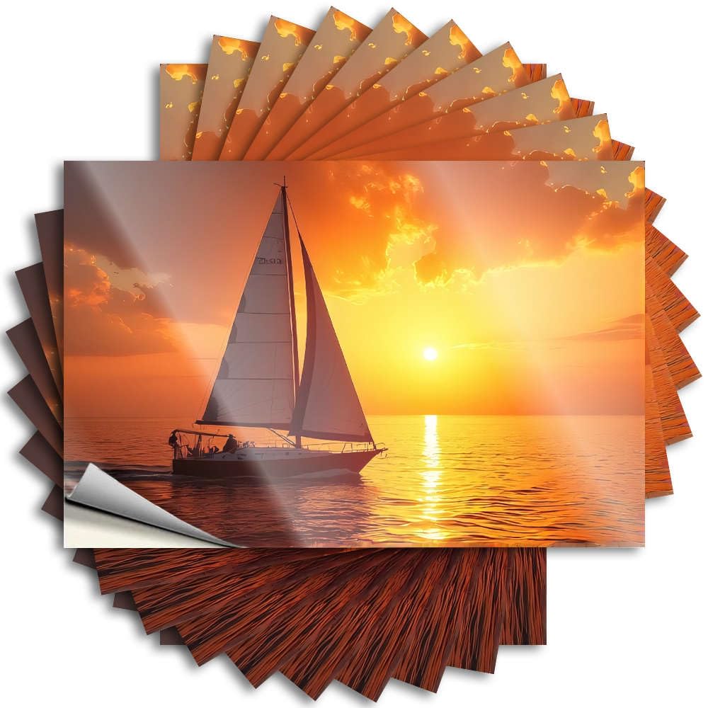 Sailboat Glides On Calm Waters As Sun Sets. Summer Sticker | Guys Waterproof Vinyl Case Sand Removable Decal Peel Stick(8X12CM)