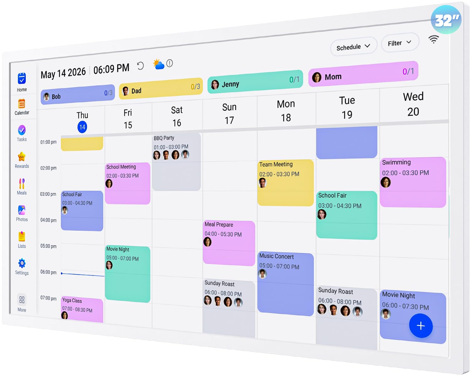 32" Digital Calendar Digital-Frame Smart-eCalendar-WhiteBoard- Electronic Calendar Touchscreen, Meal Planner, No Subscription, Star Reward, Auto-Sync Online iCloud Calendars, Wall Mount, Gifts for Mom