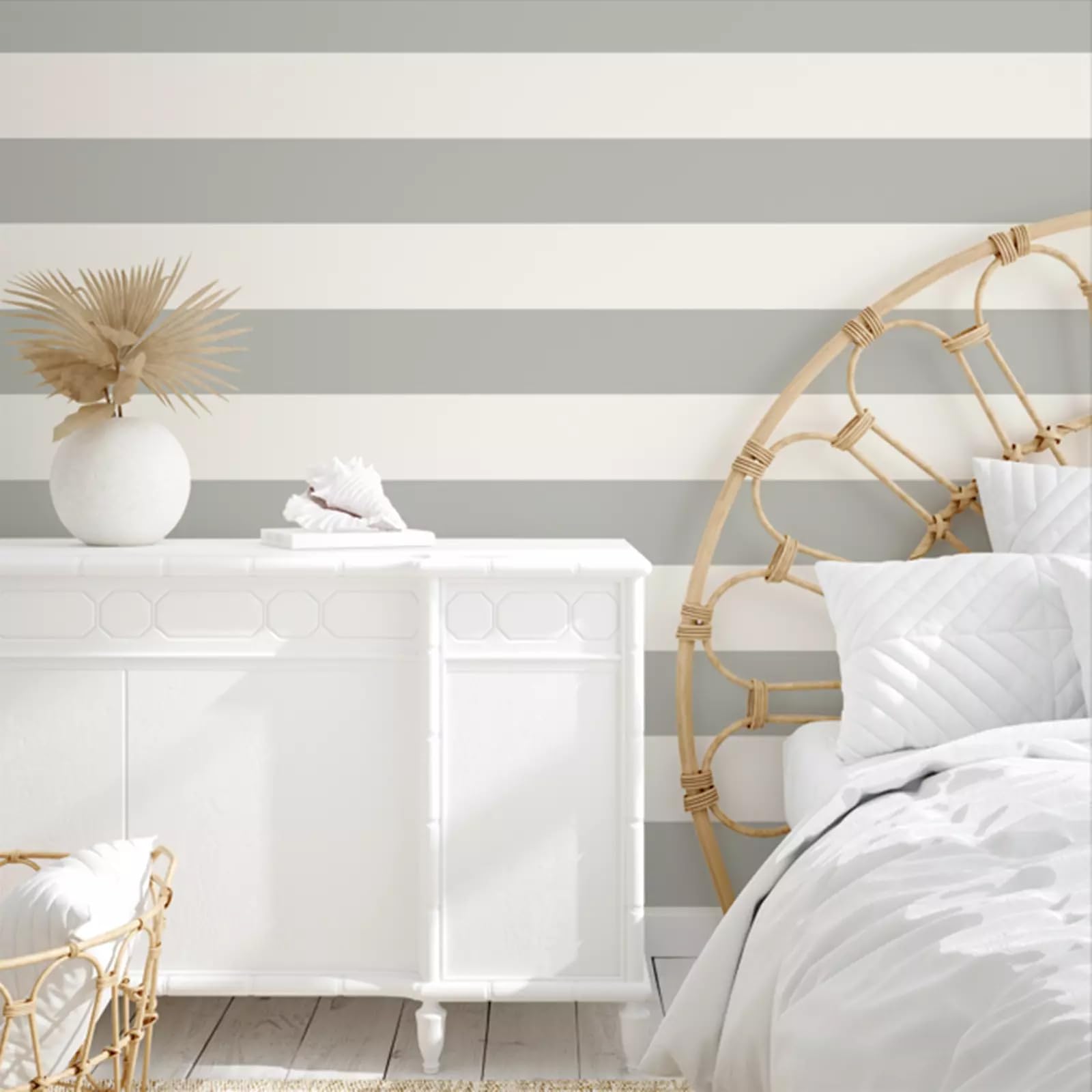 Sophie Laurence Grey White Grey & White Stripe Wallpaper Feature Wall