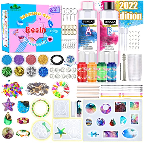 TONULAX Resin Kit for Beginners with 6 Large Silicone Molds -Resin Starter Kit with Pigments, Resin Jewelry Making Kit with Tons of Resin Art Craft Supplies, Resin Included