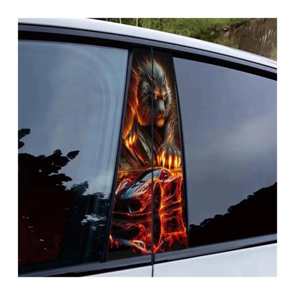 Bertdcx One Color 2 Flaming Lion And Supercar B Pillar Stickers Durable Vinyl Material Auto Parts