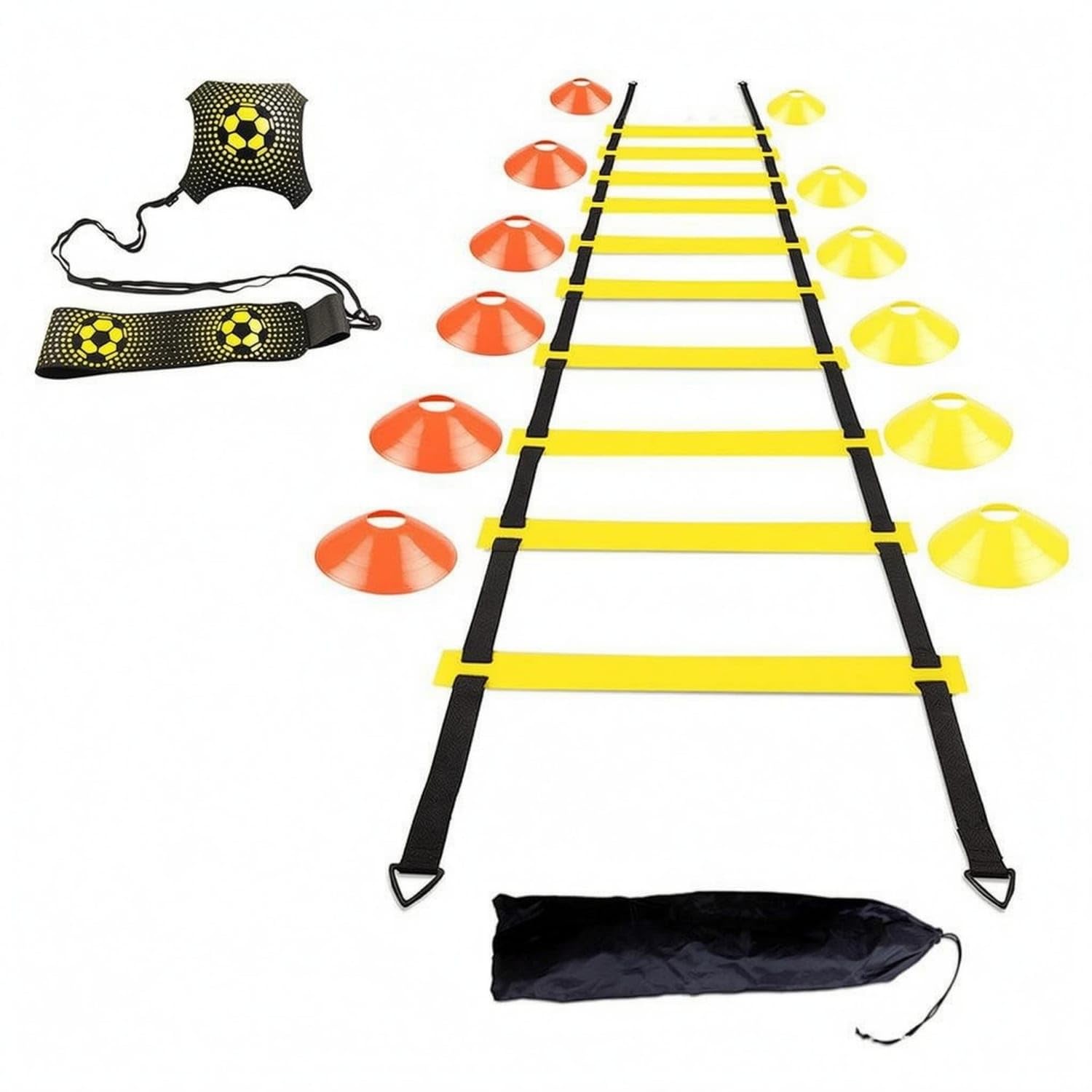 drawstring bag agility ladder kit black and yellow marker cone | great for quick footwork work | makes a thoughtful gift for any occasion. | brings both charm and utility together.