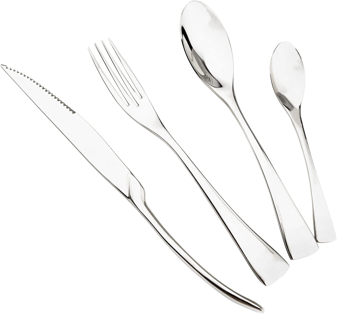 16-Piece Mirror Silver Silverware Set, 18/10 Stainless Steel Flatware Cutlery Set Service for 4, Dinnerware Kitchen Utensils Include Steak Knife/Fork/Spoon/Teaspoon