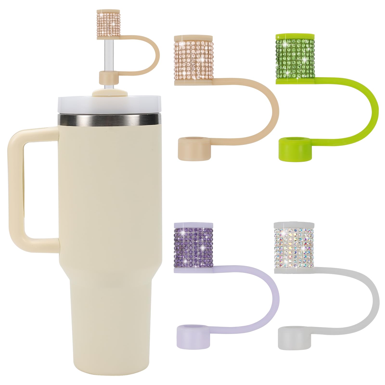 Stanley Cup Accessories Set, 4 Pcs Bling Diamond Straw Cover, Straws Cap for Stanley 30&40oz with Tumblers, 0.4in Lid Accessories for Tumblers, Straw