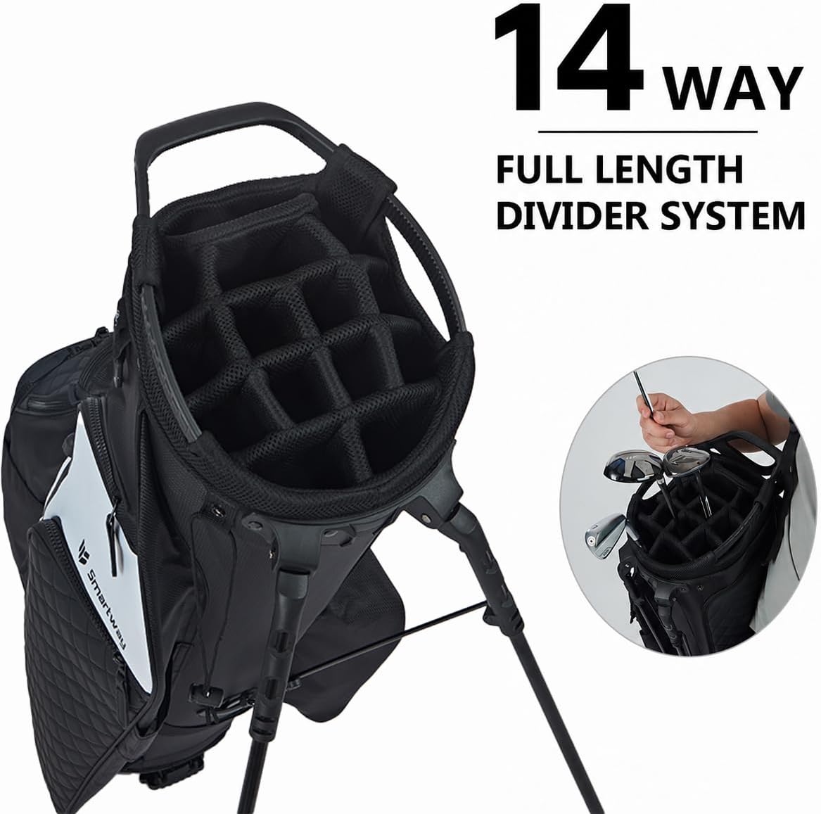 14 Way Golf Stand Bag, Lightweight Carry Bag with Ergonomic Dual Straps, 10 Pockets with Waterproof & Cooler Pockets and Rain Cover, for Men and Women