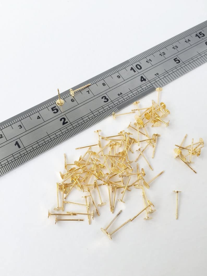 Radhesh Creation and Jewellery Gold Plated Pad Earring Studs, 4x12mm Earring Post Blanks, 4mm Pad Earring Posts, DIY Earrings (Pack of 100 pcs) (B09XV94XS6) Amazon Price History, Amazon Price Tracker