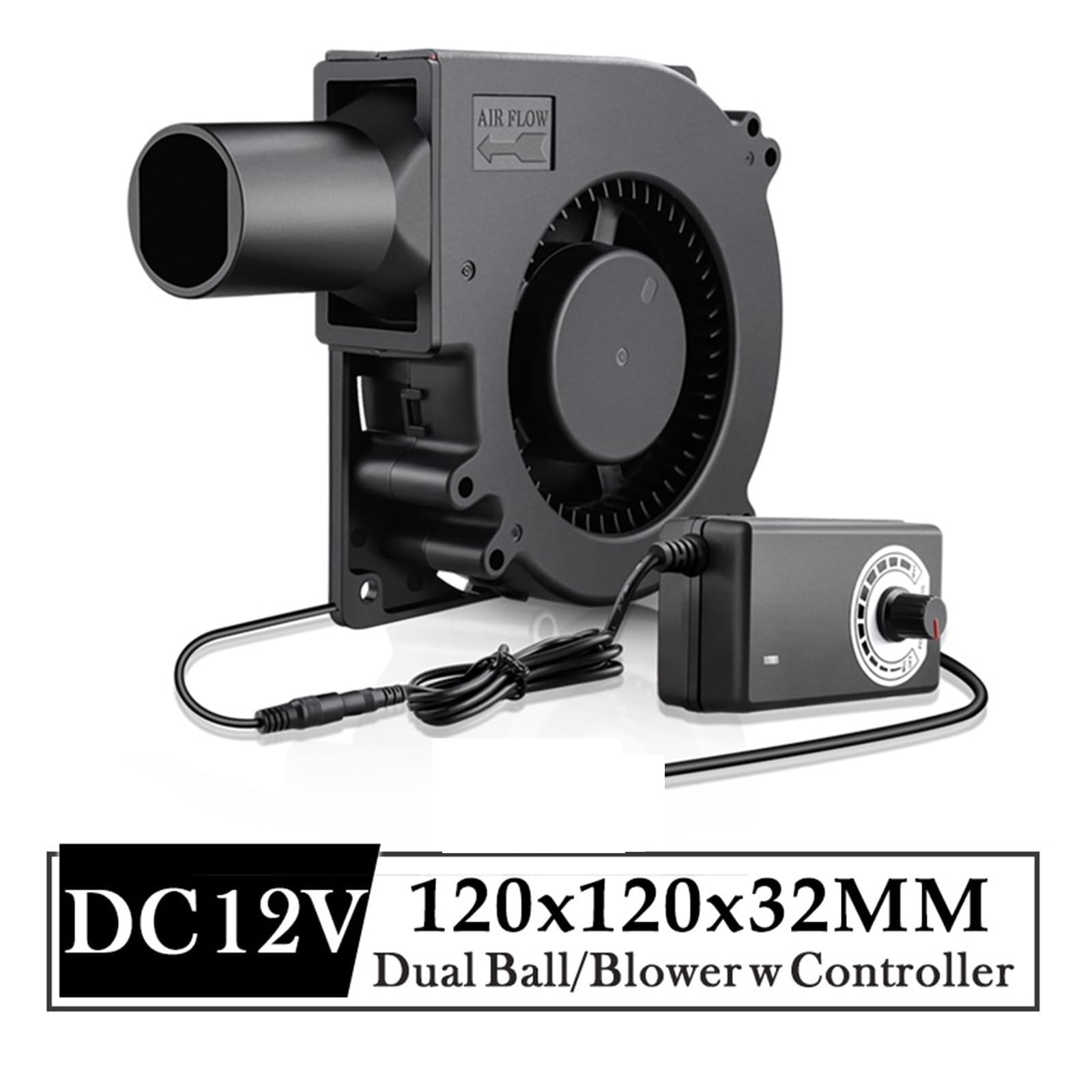 Wentylator Kulowy Promieniowy DC 12V 120x32MM Przenośna Dmuchawa Przemysłowa 12CM Big Air Turbo Z Zasilaczem Do Grillowania, Nadmuchiwane Zabawki Lekkie I PrzenośNe