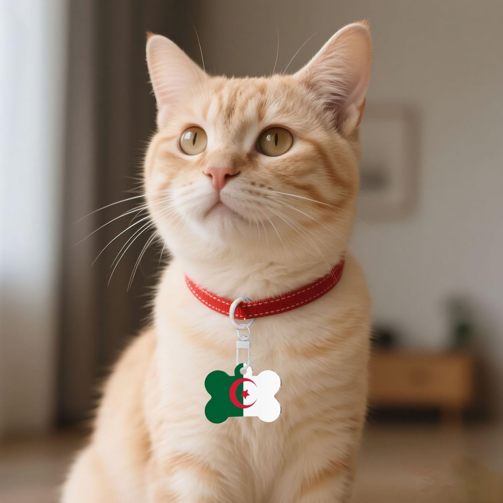 Médaille d'identification pour animal de compagnie avec drapeau de l'Algérie – Médaille d'identification en acrylique en forme d'os pour chien et chat de taille moyenne