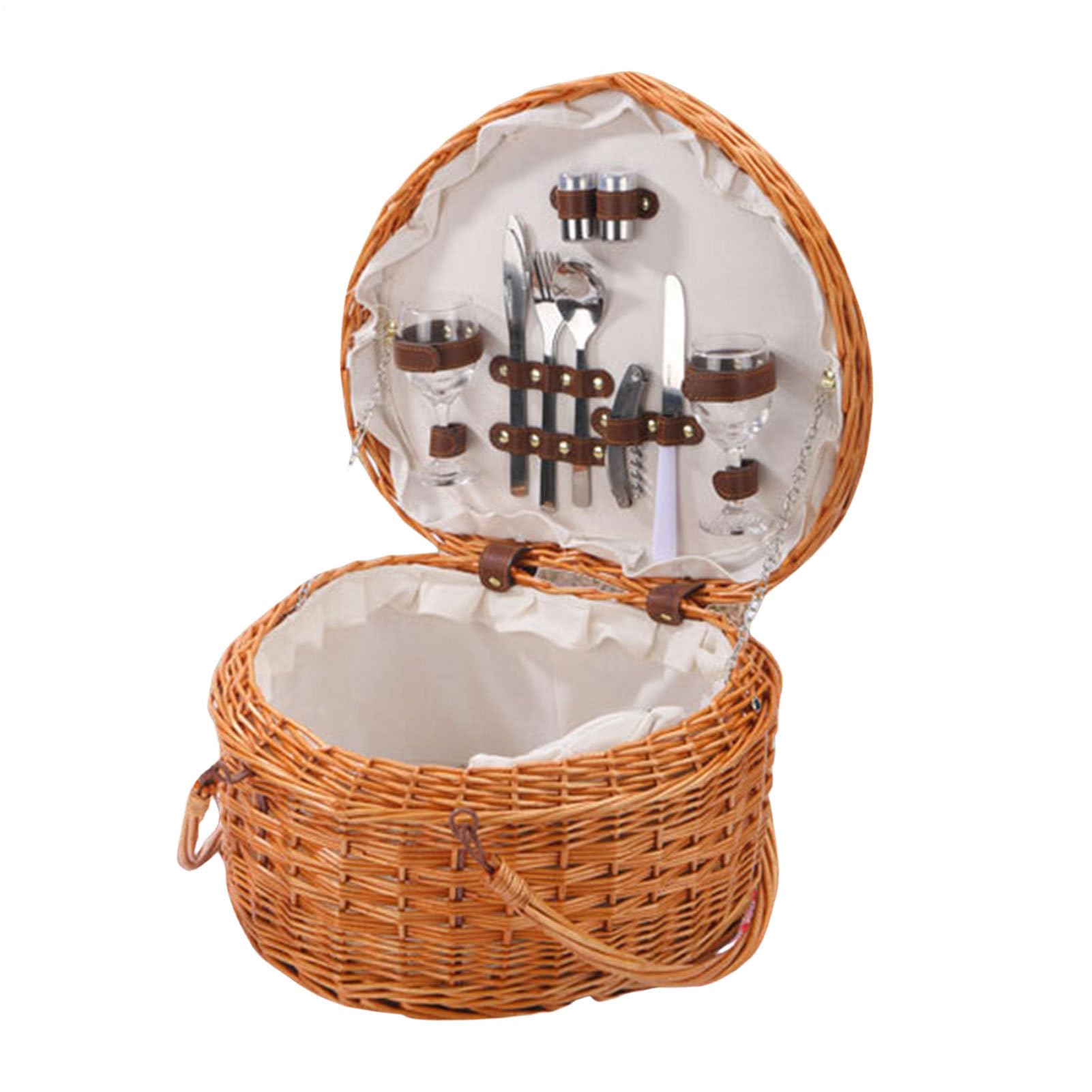 Canasta De Picnic Cesta Tejida En Forma Corazón Almacenamiento Sauce con | Manijas, Juego Vajillas, Revestimiento Tela Acampar, Boda, Comida Al Aire Libre, Día San Valentín, Navidad, Reunión Cumpleaño