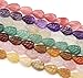 15 Pcs Natural Stone Beads Two Side Carved Leaf Shape Healing Crystal String Beads Rose Quartz Spacer for Jewelry Making Necklace DIY Craft Gift
