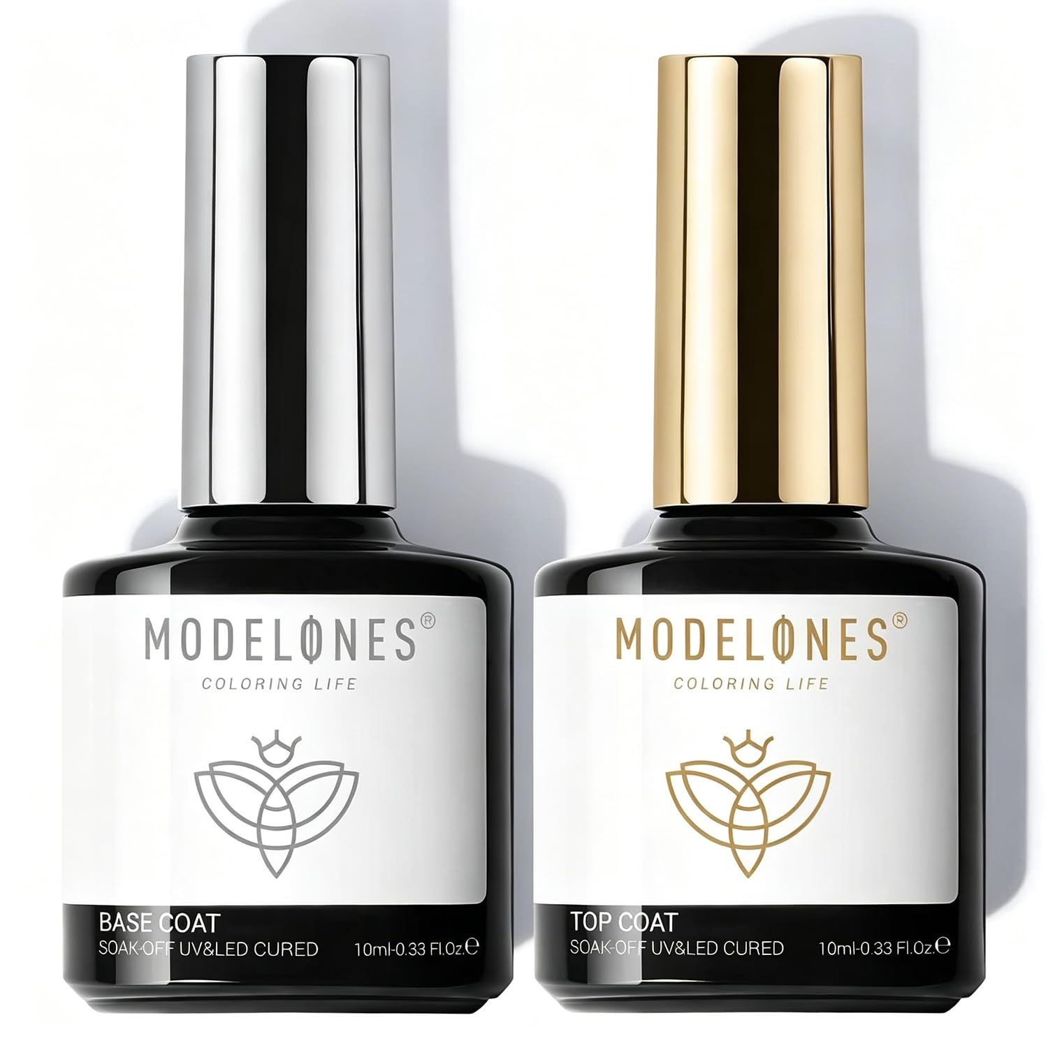 Modelones Base e Top coat Semipermanente per Unghie Smalto 2 x 10ml Soak Off Top Coat in Smalti per Unghie in Gel UV LED Manicure Kit Ricostruzione Unghie
