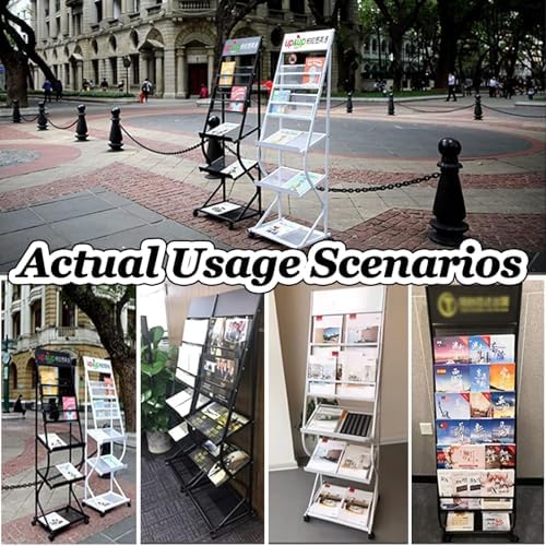 Detachable Exhibition Stand with Wheels, 5-Layer Book Holder & Brochure Display Rack, Floor-Standing Magazine Storage, White 48x38x155cm