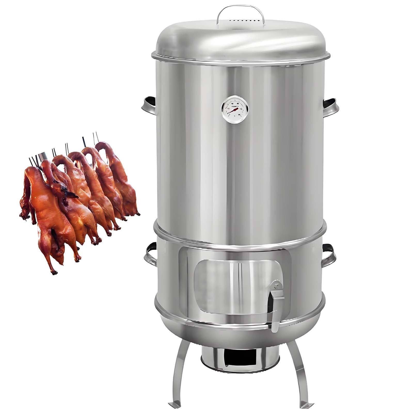 Pionowy Grill Combo,36,6 Cala,Wędzarnia Węglowa Ze Stali Nierdzewnej | Z Wbudowanym Termometrem,Pełne Akcesoria Do Grillowania Kempingowego,Dwuwarstwowy Grill Stalowy O średnicy 40 Cm