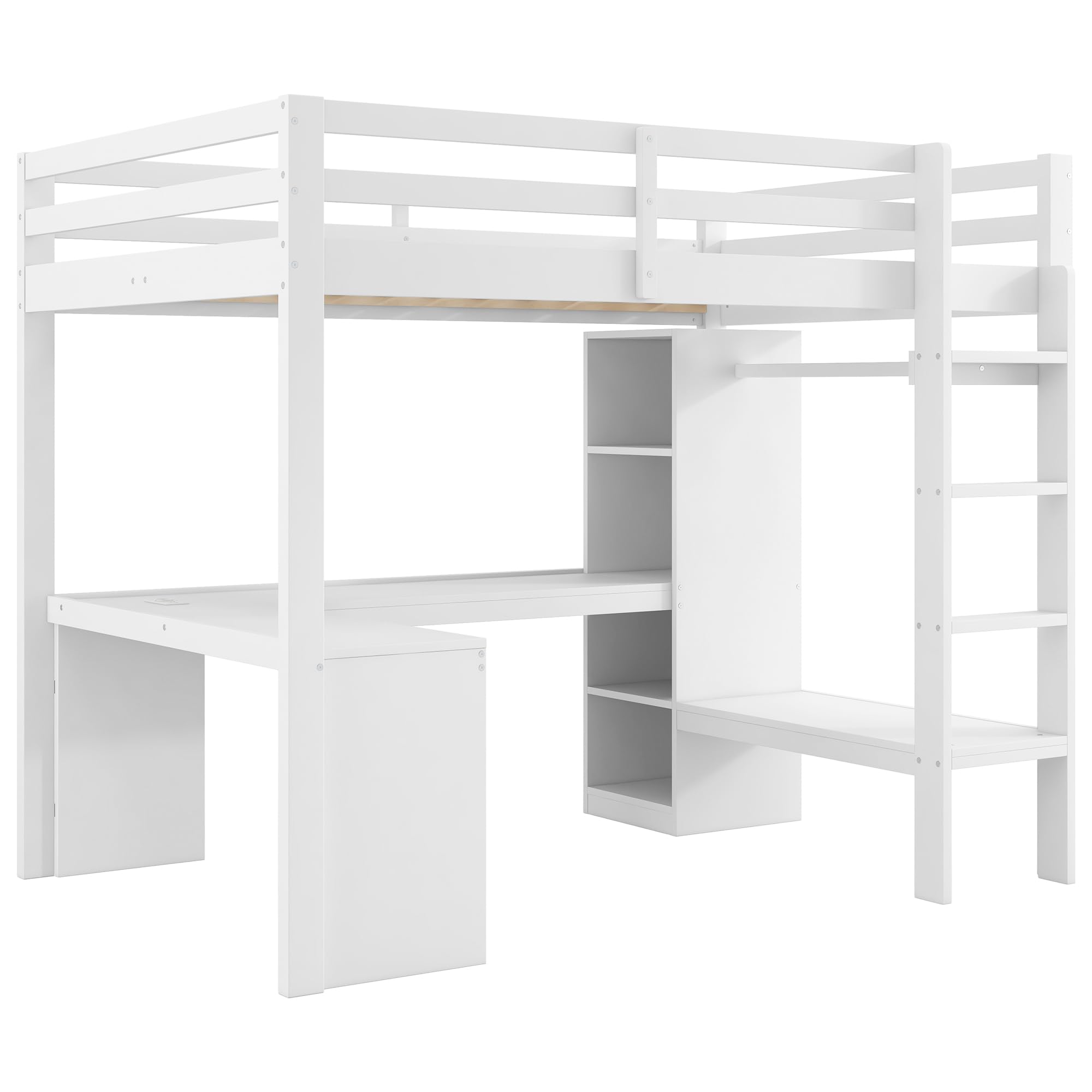 Lit mezzanine enfant 90 x 200 cm avec bureau,lit superposé enfant 90 x 200 cm,lit enfant avec rangement,étagères multifonctionnelles,éclairage LED,port USB,bois et MDF,blanc,sommier à lattes inclus
