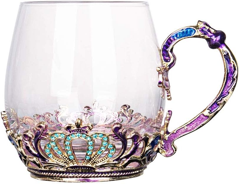 SWTHONY Glass Fancy Tea Cup Mug with Spoon European Style Carved Flower Coffee Mugs Set Birthday Gift for Women Wife Mom Grandma - Image 2