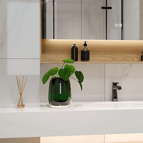 Miniatura 6 de Florero de cristal verde oscuro para centros de mesa, flores de 6.7 pulgadas, redondo, moderno, jarrón decorativo para decoración del hogar, sala de