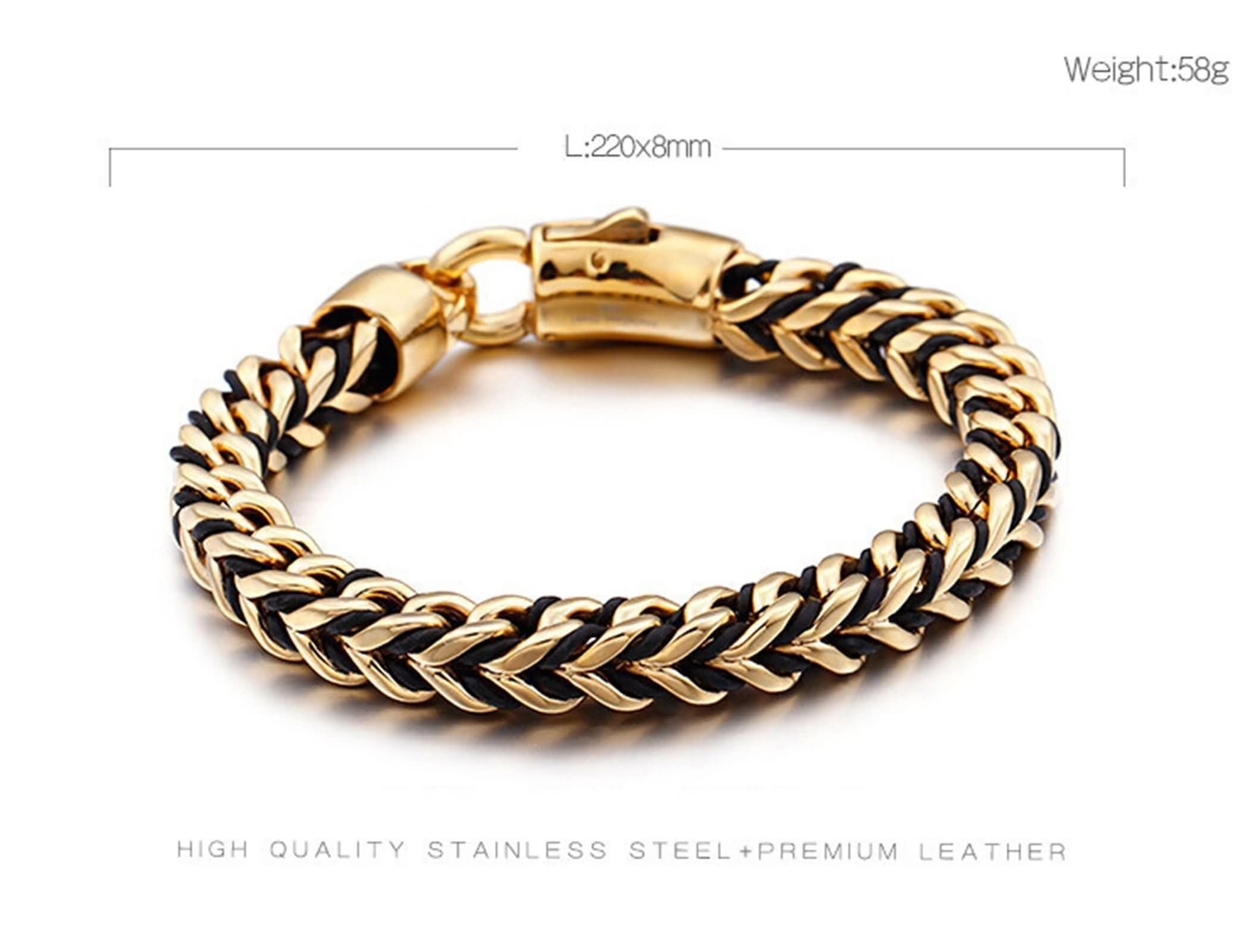 Brazalete de Hombre Negro Oro,Brazaletes de Mujer Acero Inoxidable Cadena 8MM Brazalete Hombre 22 CM