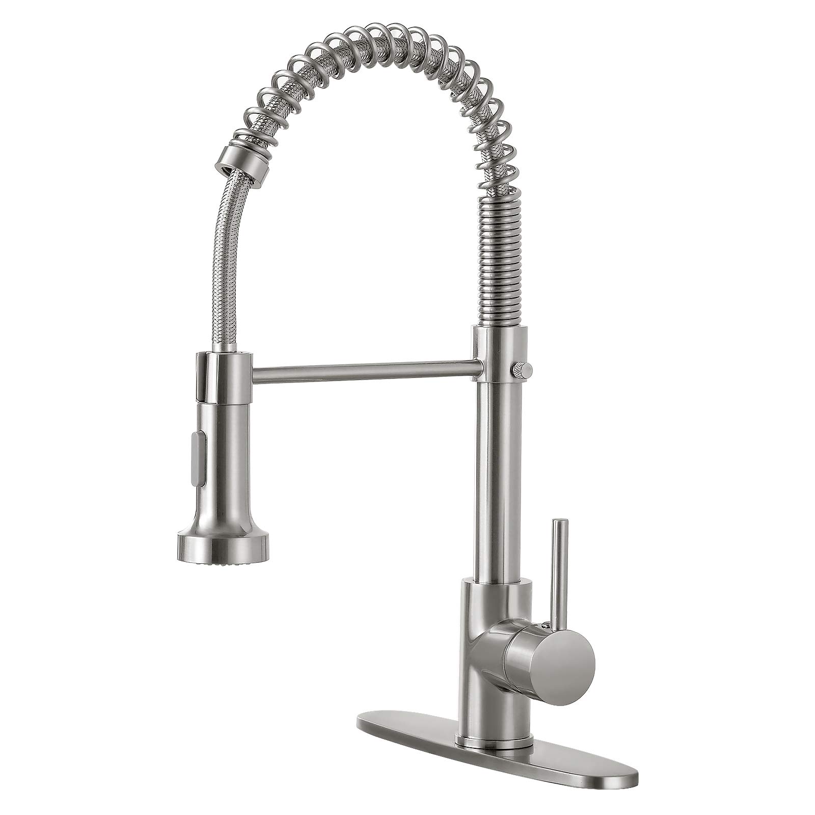 DJSKitchen Faucets with Pull Down Sprayer, Faucet for Kitchen Sink, Single Handle Single Lever High Arc Spring Faucet with Deck Plate for 1 or 3 Holes Sink. (Brushed Nickel)…