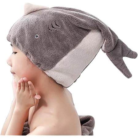 Amazon タオルキャップ スイミング 子供 キッズ タオルキャップ 女の子 タオルキャップ 男の子 ヘアキャップ 子供 お風呂上がり みみ 耳 プール 吸水 タオル帽子 子供 キッズ グレー ヘアドライタオル ビューティー オンライン通販