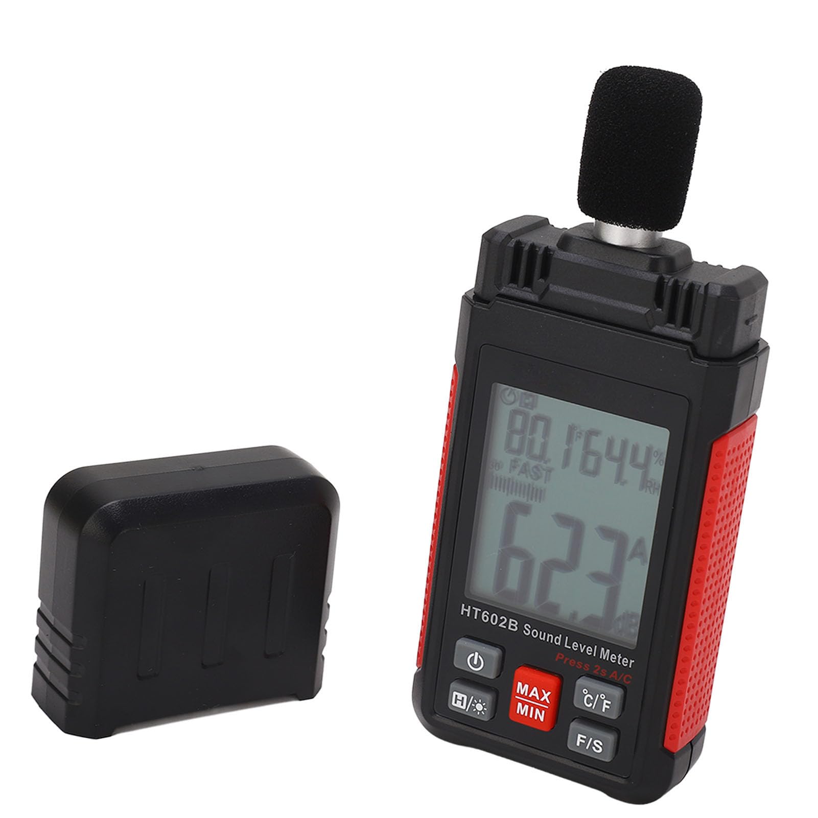Fonometro Digitale 3 in 1 con Misurazione di Temperatura e Umidità - Misuratore di Decibel con Schermo LCD Retroilluminato - Monitor di Livello di Rumore Portatile per