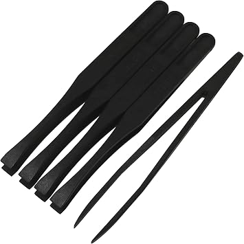 E-outstanding 5PCS 93308 Plastic 116mm Wide Flat Tip Plastic Antistatic Tweezers, Black