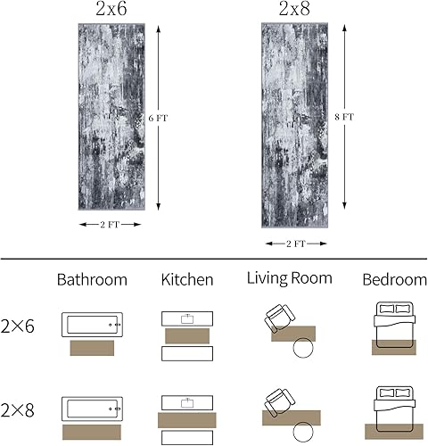 Miniatura 2 de KOZYFLY Alfombra abstracta moderna para pasillo de 2 x 8 pulgadas, color gris, antideslizante, lavable, alfombra de pasillo de lavandería, alfombra