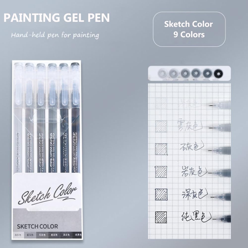 Stylos à encre gel avec pointe fine de 0,6 mm, 6 couleurs en acrylique