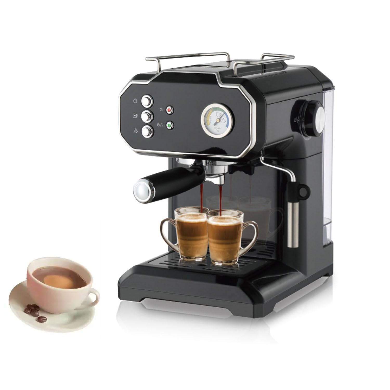 Cafetera Espresso, minimáquina automática de café de Alta presión de 1,5 l con vaporizador de Leche, Ciclo de preparación Doble, cafetera de Leche de 850 W para Oficina, Cafe(