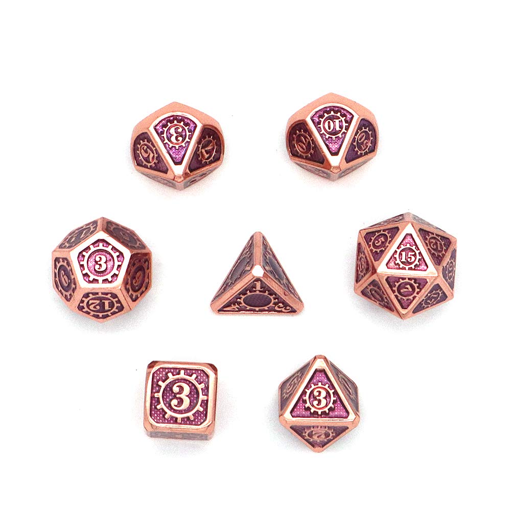 DollaTek 7PCS Ensemble de pièces polyédriques en métal avec Sac de Rangement Noir pour?les Jeux de r?le donjons et Dragons(engrenage cuivre Rouge et Violet DollaTek 7PCS Ensemble de pièces polyédriques en métal avec Sac de Rangement Noir pour?les Jeux de r?le donjons et Dragons(engrenage cuivre Rouge et Violet