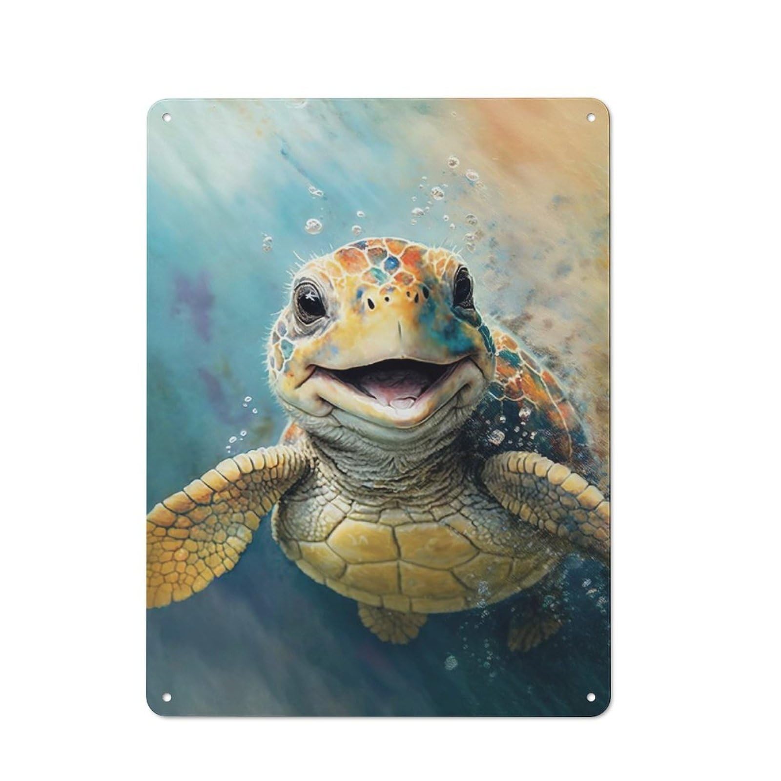 Junmoney Turtle Watercolor Sketch Vintage Tin Sign 40X30cm, Country Style Bistro Wall Plaque For Bakery, Diner, Cafe Or Family Room