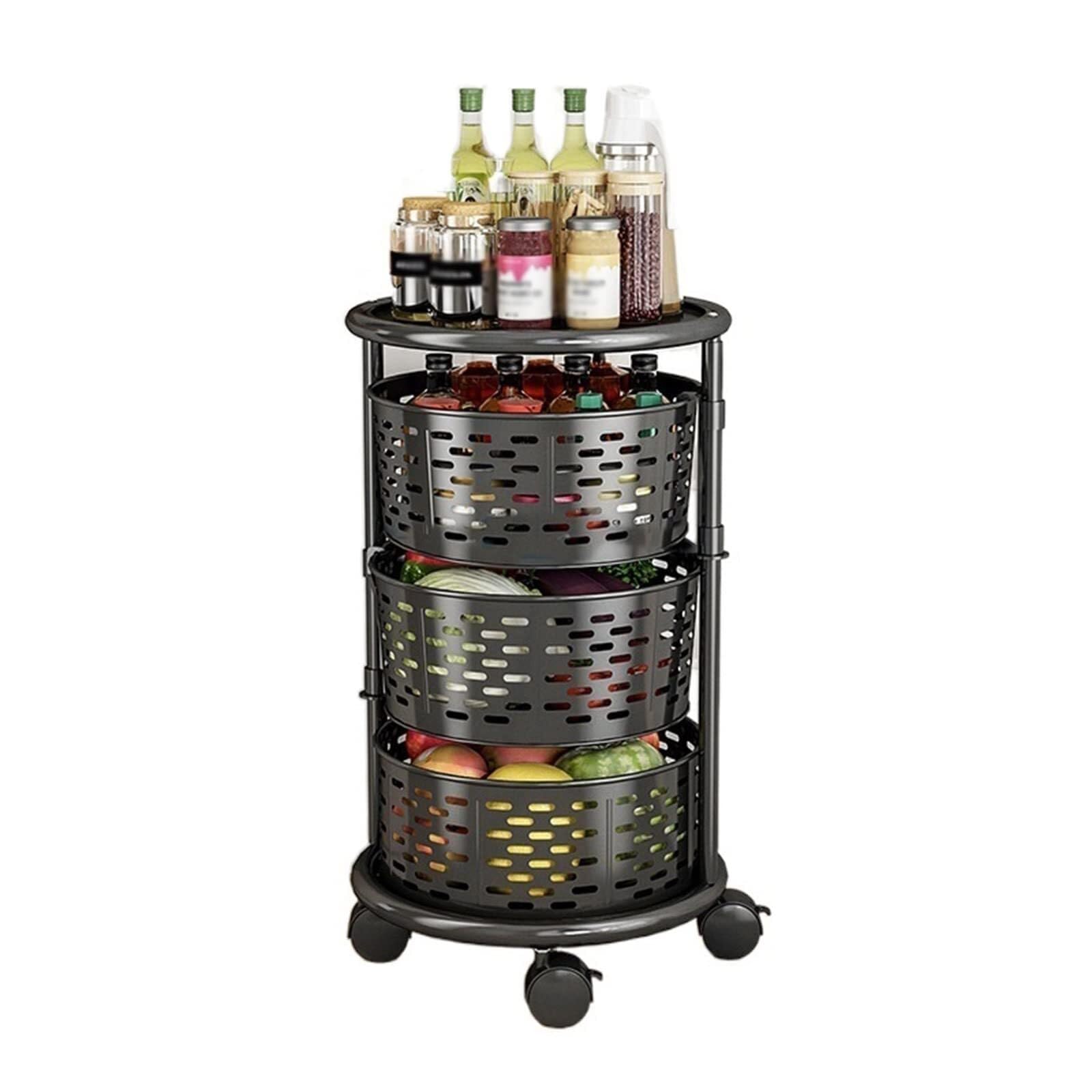 Serving Trolley Carrello Cucina Carrello Rotante Con Ruote In Acciaio Al Carbonio Portaoggetti Da Cucina Cestino Per Frutta E Verdura Dipensa o Bar(3 Tier)