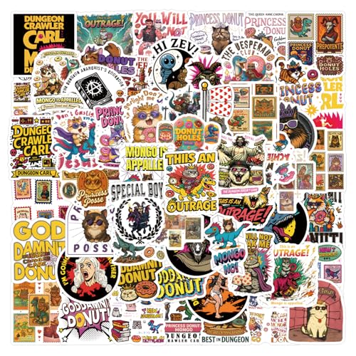 110Pcs DCC Novels Stickers Funny Dungeon Book Crawler Reading Carl Merch Stickers Waterproof Vinyl Decals for Kindle Laptop Luggage Scrapbooking Teens Aesthetic (Novel)