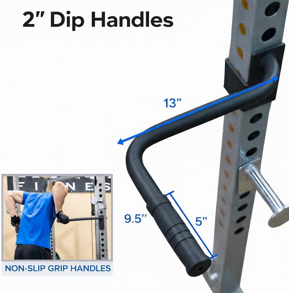 Valor Fitness Power Rack Dip Handle Attachments with Multiple Fits - Options Compatible with 2" & 2.5" Uprights and 3" Rigs with 1" Hole - Strength Training Accessory