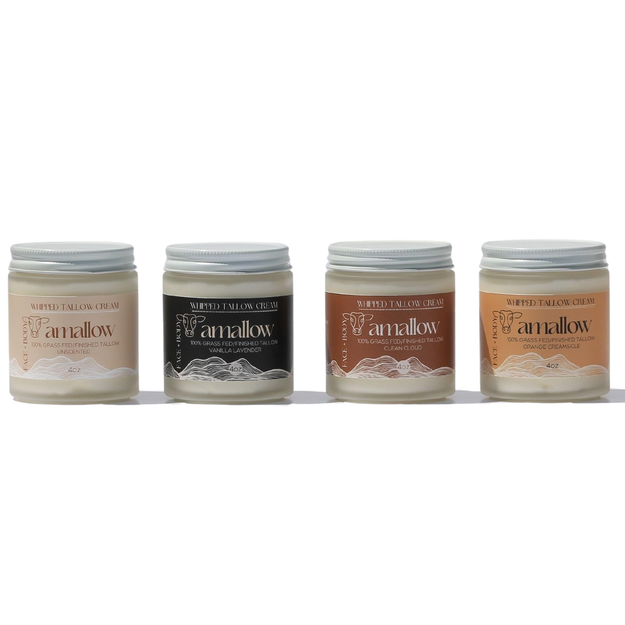 Amallow 100 Grass Fed Beef Tallow for Skin Care Variety Bundle - Face Body - Whipped Moisturizer -
