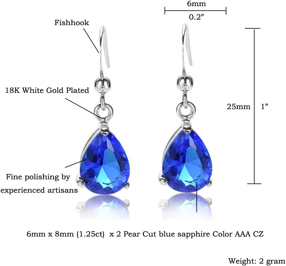 RIZILIA Dangle Drop Pierced Earrings with Pear Cut CZ [7 Colors available] in White Gold Plated, Simple Modern Elegant - Image 2