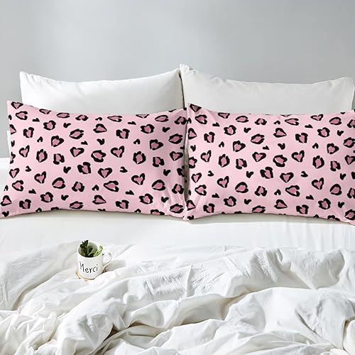 Miniatura 4 de Erosebridal Sábanas de tamaño matrimonial con estampado de leopardo rosa para niños y niñas, juego de ropa de cama de microfibra para todas las