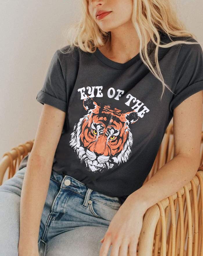 Eye of The Tiger Shirt Women Vintage Tiger Printed Short Sleeve Tshirt Throwback Concert T-Shirts Casual Tee Tops2