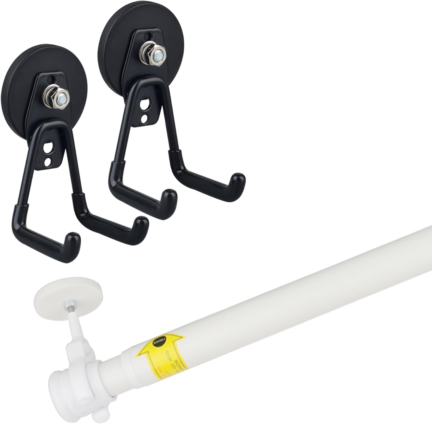 MUTUACTOR 1PCS Curtains Rods,Non-slip Magnetic Door Curtain Rods for Metal Doors 13” to 26”，2PCS Magnetic Garage Hooks