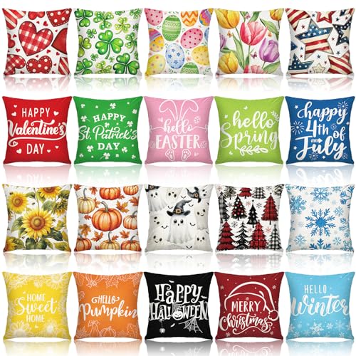 Mindsoft 20 Pcs Holiday Pillow Covers 18 x 18 St Patricks Day Pillow Cover Easter Spring 250th Anniversary Pillowcase Decorative Seasonal Cushion Case for Farmhouse Home Sofa(Holiday)