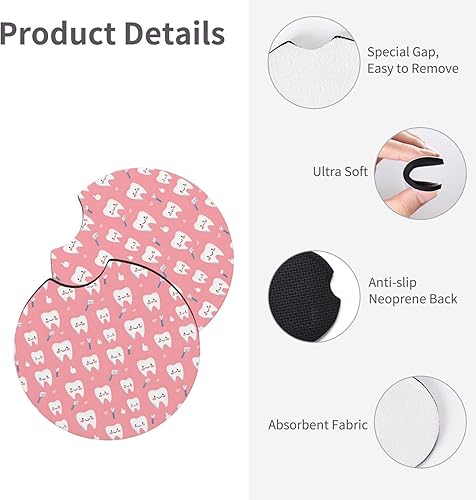 Miniatura 3 de 2Pcs Car Coasters for Women Men - Teeth Cute Toothbrush Print 2.7 Inch Car Cup Coasters, Universal Non-Slip Silicone Auto Mug Mats Recessed