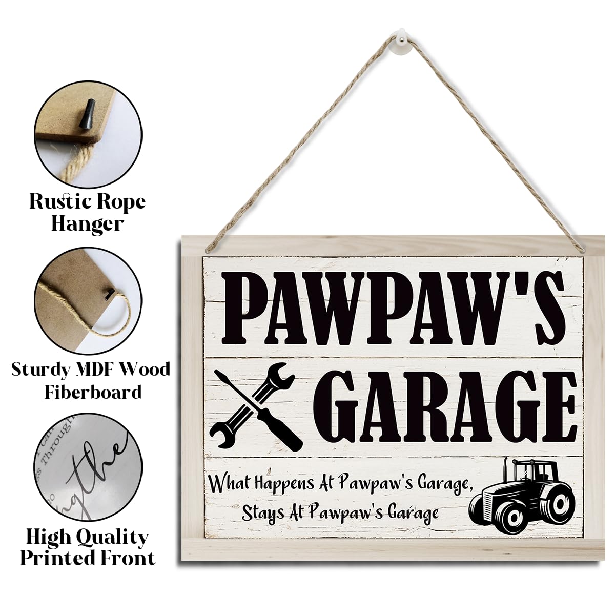 Rustic Pawpaw Wood Sign - Hanging Wall Plaque Decor for Farmhouse & Funny Garage - Father's Day Gift