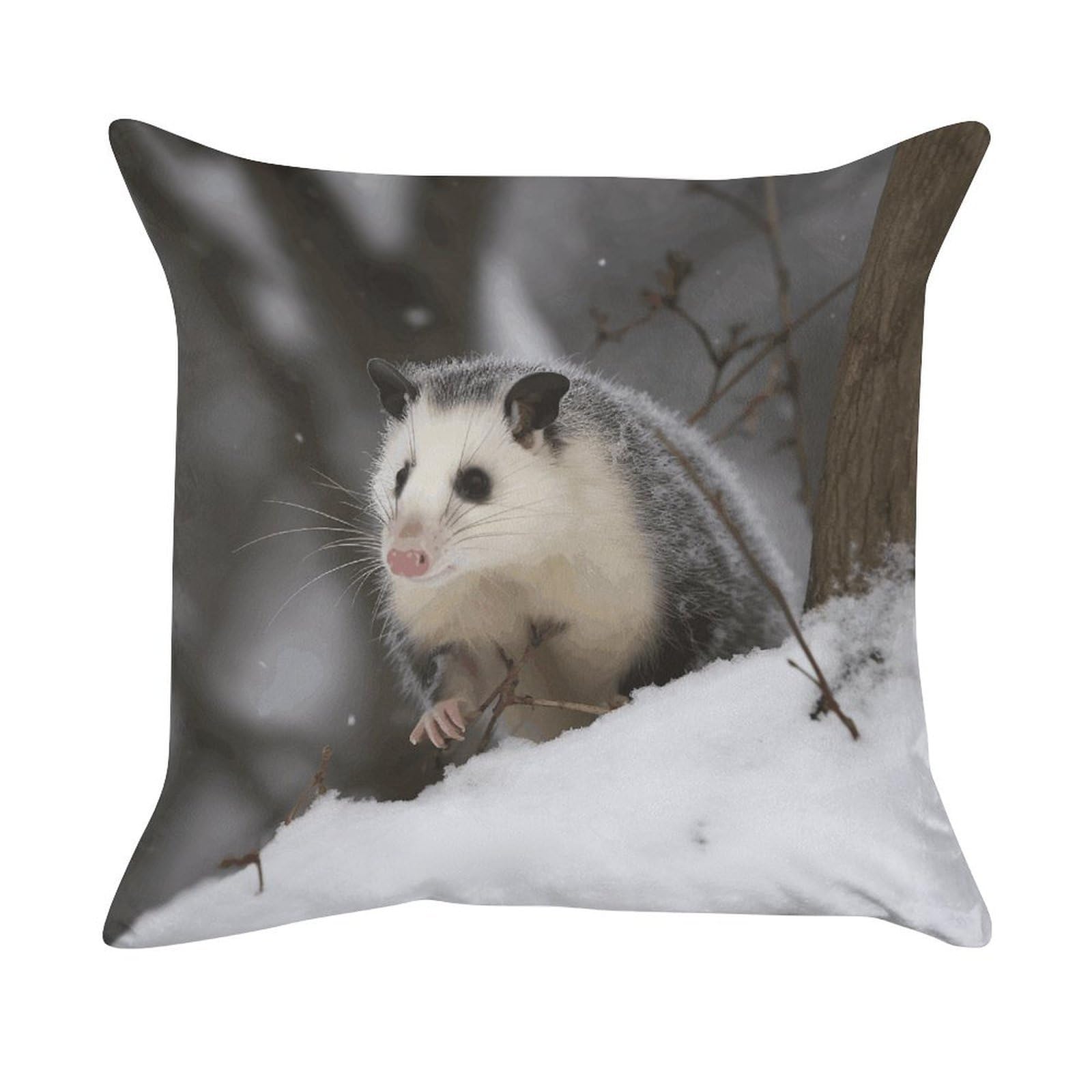 FekiLoot Opossum in Snow Pillowcase Velvet Throw Pillow Cover Ultra Soft Lumbar Pillow Shells Square Cushion Cases with Zipper Luxury Cozy Pillows Shams for All Seasons