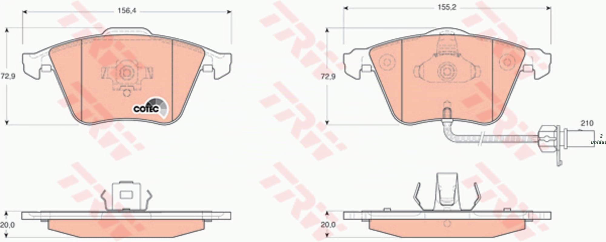 TRW GDB1659 Pastillas de Freno Juego de 4 para Audi A6 C6 Sedan (4F2) 2004-2011 Eje Delantero y Otros Vehículos