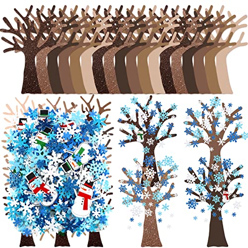 224 Pcs Winter Foam Stickers Self Adhesive Snowflake Tree Snowman Glitter Christmas Foam Sticker for Craft Art Family Activity Xmas