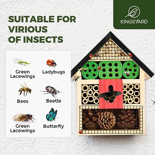 Kingsyard Wooden Mason Bee Butterfly Ladybug House - Pollinating Insect Hotel for Carpenter Bee Butterfly Ladybugs Live, Black - Image 6
