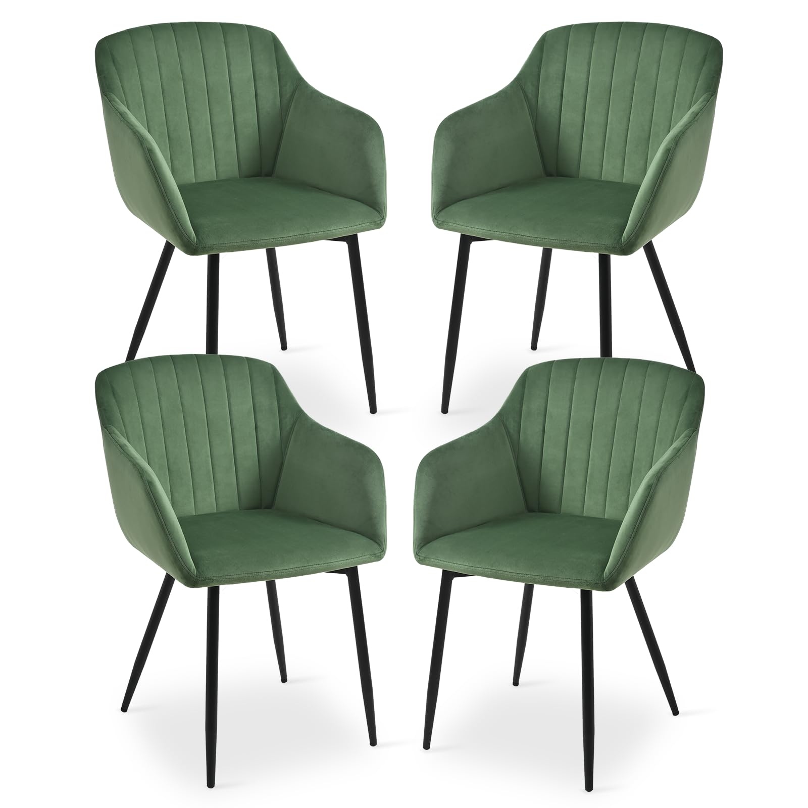 Goeurvant Velvet Modern Dining Chairs Set of 4 Upholstered Chair for Living Room, Kitchen Chairs, Metal Legs, Ergonomic Seat, for Office, Living Room, Green