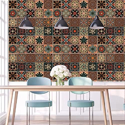 mefound 20psc Tile Stickers,Moroccan Style Wall Tile Transfers Stickers Self-Adhesive Waterproof Vintage Retro Art Decor for Kitchen Bathroom DIY(15cm*15cm)