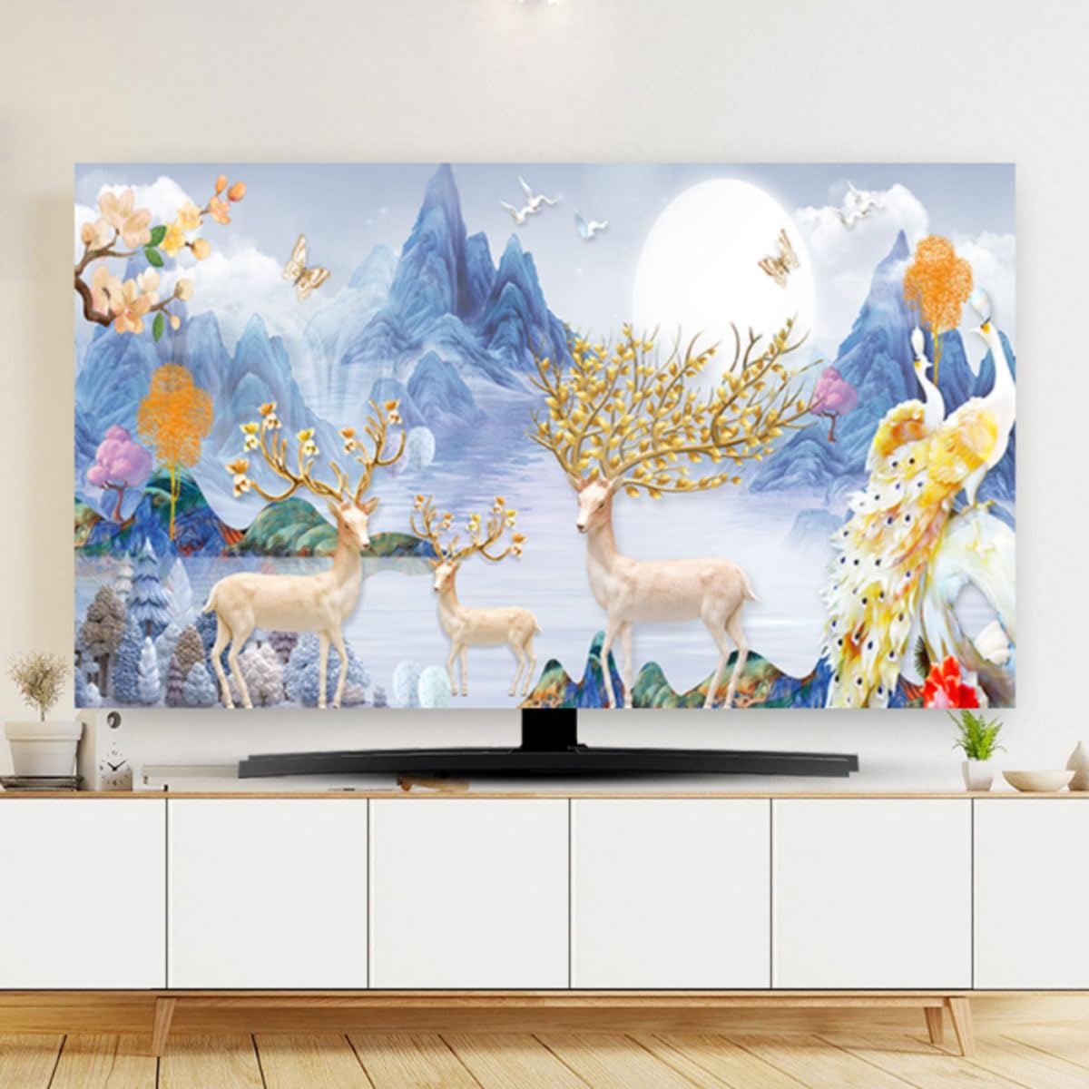 VHJdtE TV covers, 32-80in For LCD LED Wall Mount Curved Desktop Monitor TV Protector Cover Room Decoration(A,55IN)