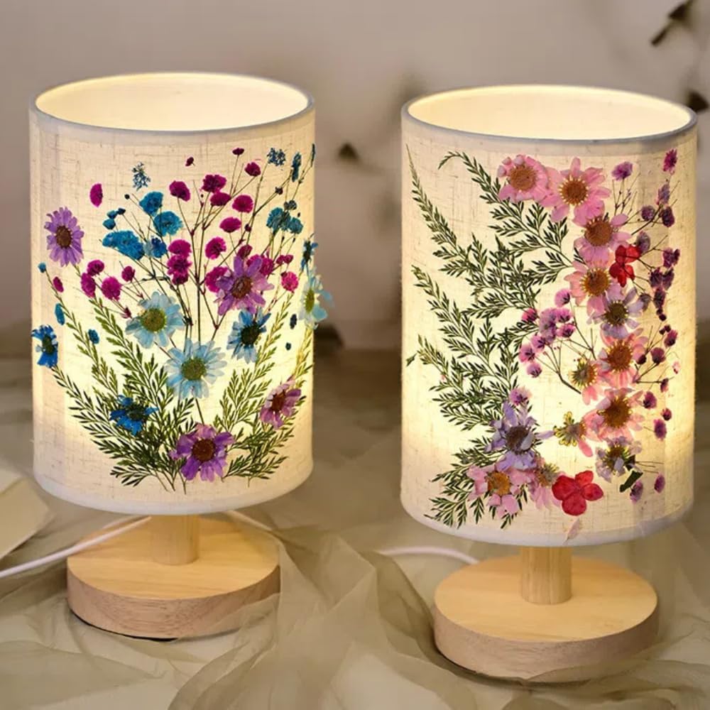 DIY Plant Embossed Table for Lamp, USB Three-Color Charging Model, with Dimming and Touch, Handmade Material Package, Small Table Lamp Shade, for Bedroom Living Room (Color-03)