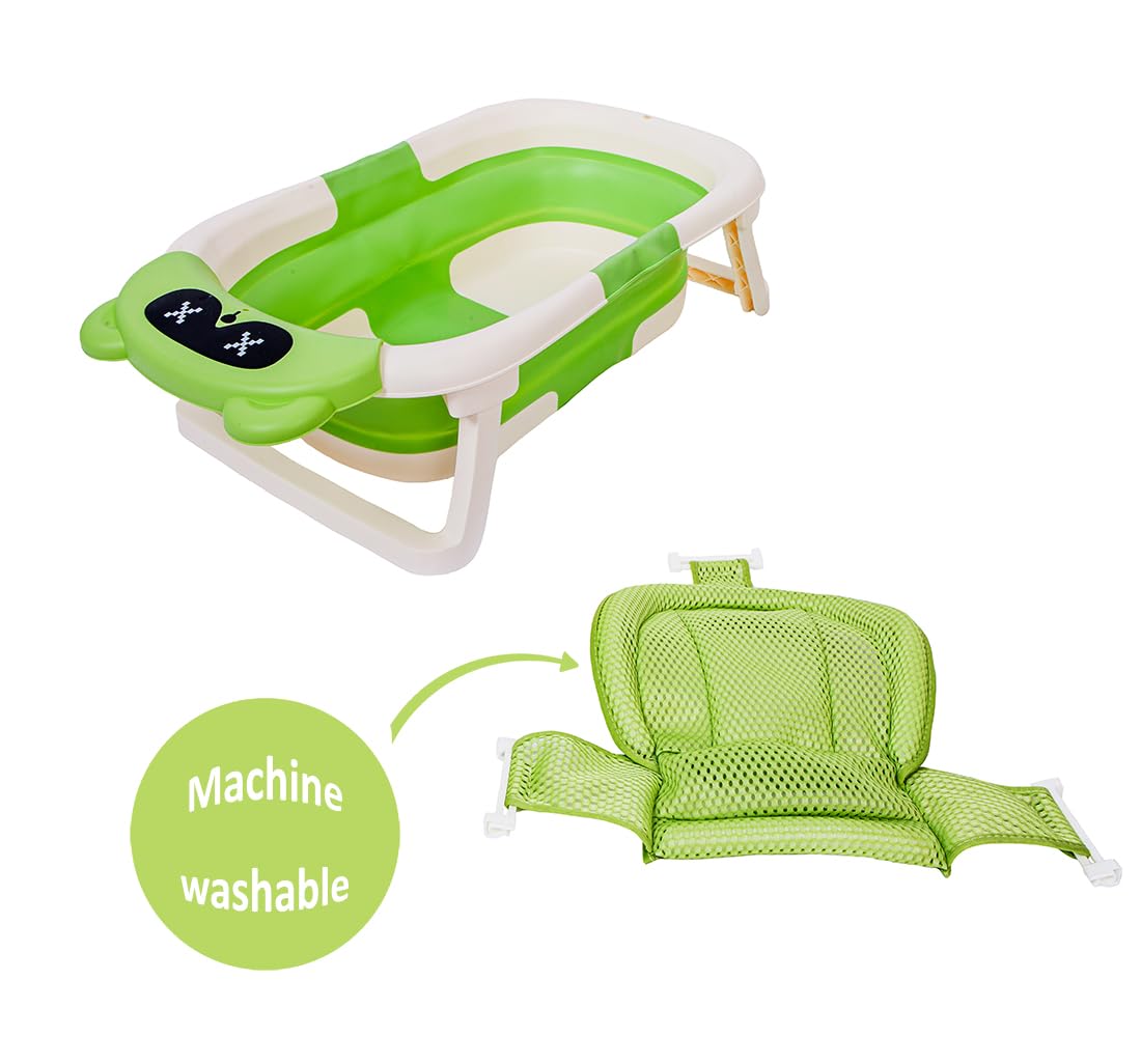 NOT JUST A BOX - Vaschetta Bagnetto Pieghevole Neonato, Indicatore di Temperatura, Foro di Drenaggio, Cuscino Antiscivolo, per bambini fino a 24 mesi (VERDE)